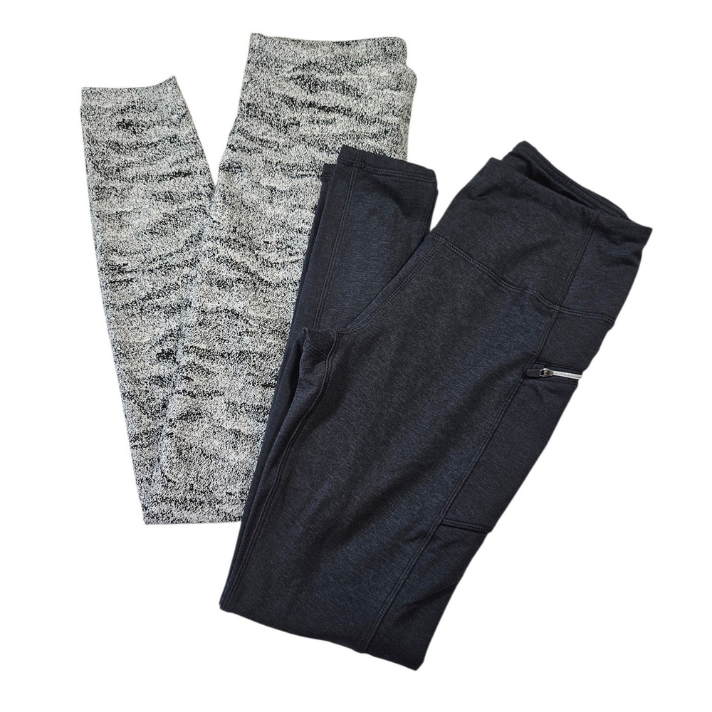 Kyodan Womens Leggings Lot 2 Pairs Gray Pocket Space Dye Black White Small P/S